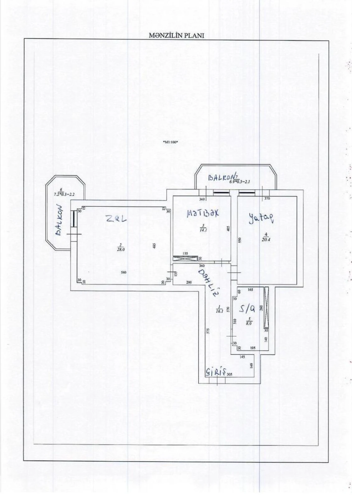 Satılır 2 otaqlı mənzil 101 m²