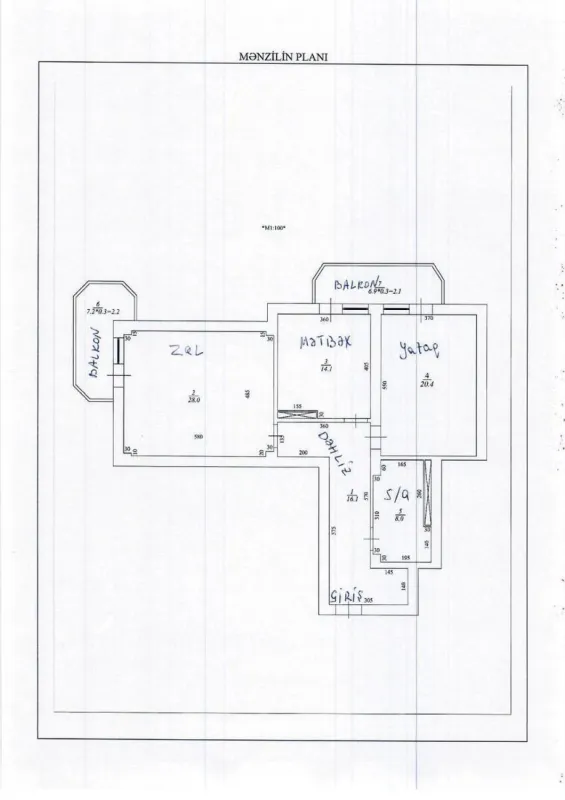 Satılır 2 otaqlı mənzil 101 m²