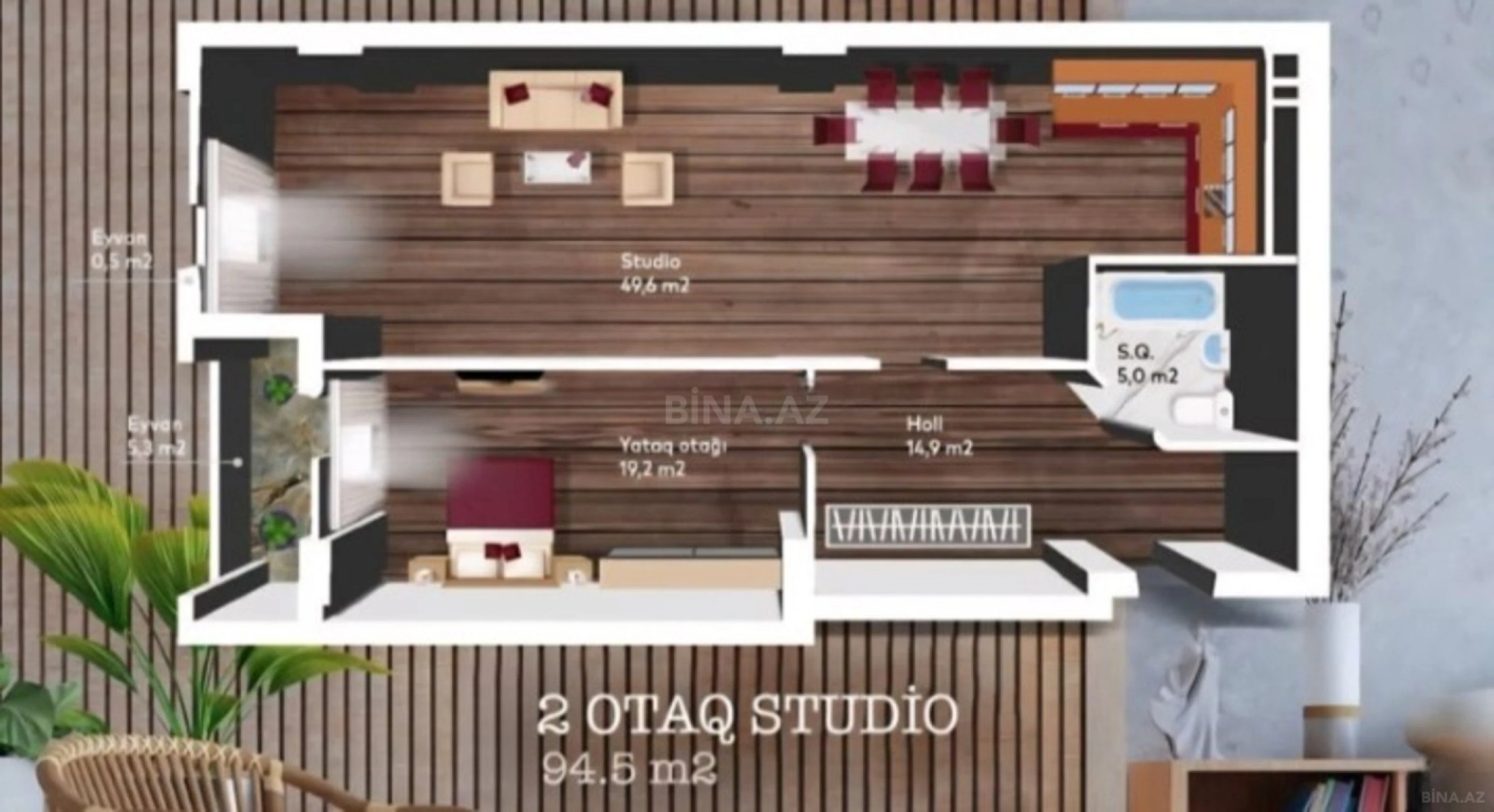 Satılır 2 otaqlı mənzil 95.5 m²