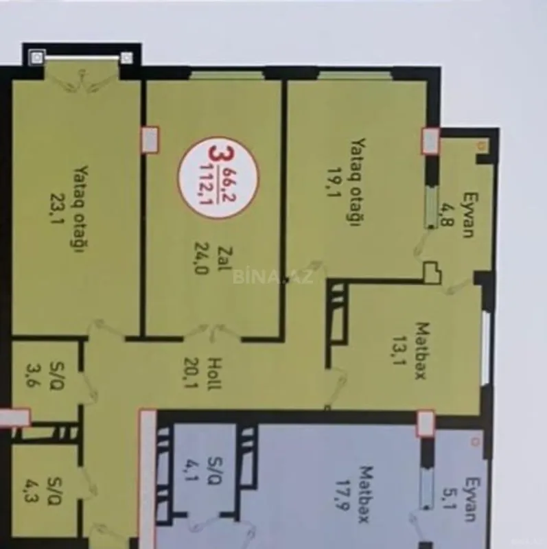 Satılır 3 otaqlı mənzil 112 m²