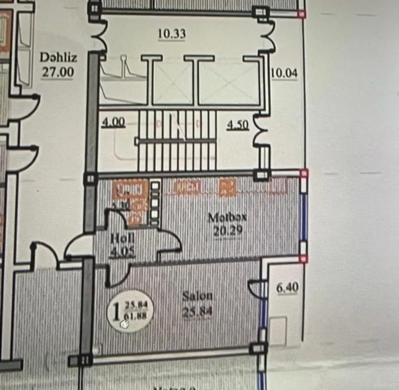 Satılır 1 otaqlı mənzil 62 m²