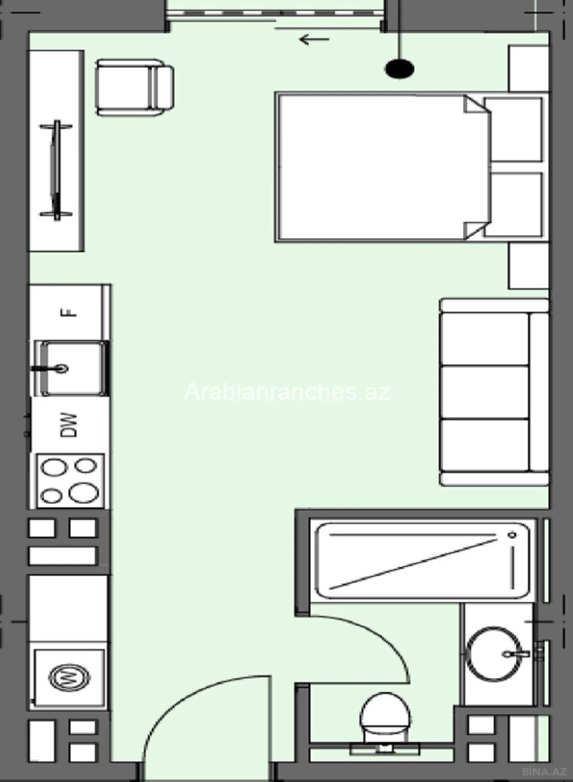 Satılır 1 otaqlı mənzil 48.9 m²