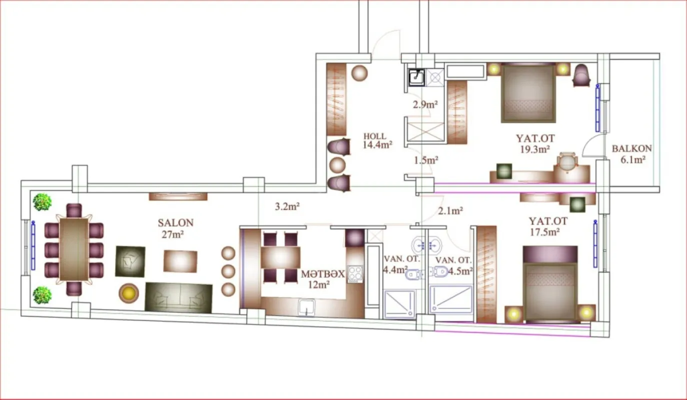 Satılır 3 otaqlı mənzil 125 m²