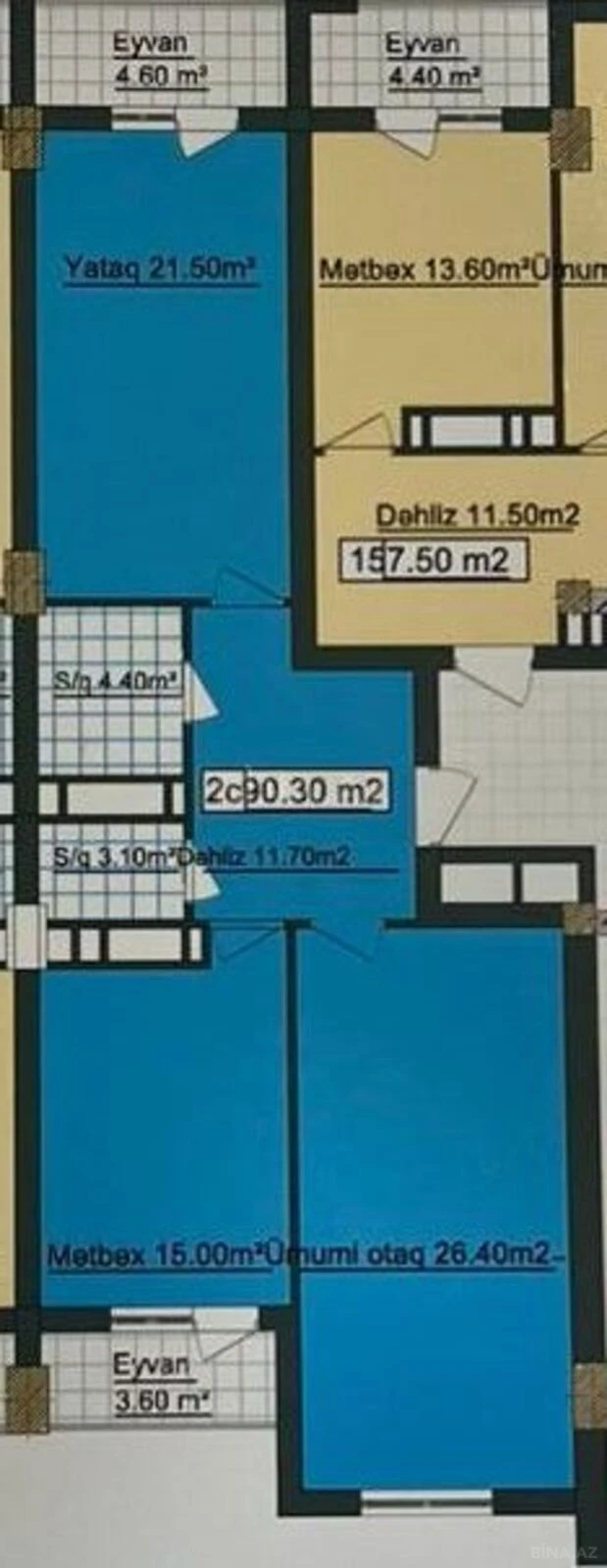 Satılır 2 otaqlı mənzil 91 m²