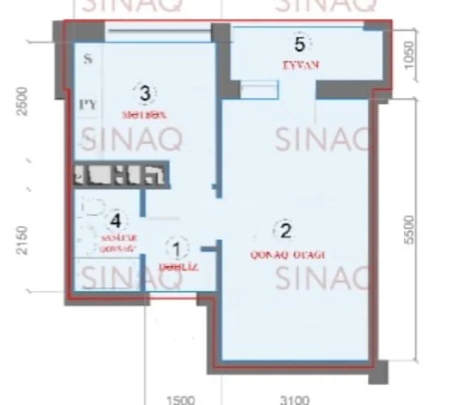 Satılır 1 otaqlı mənzil 38 m²