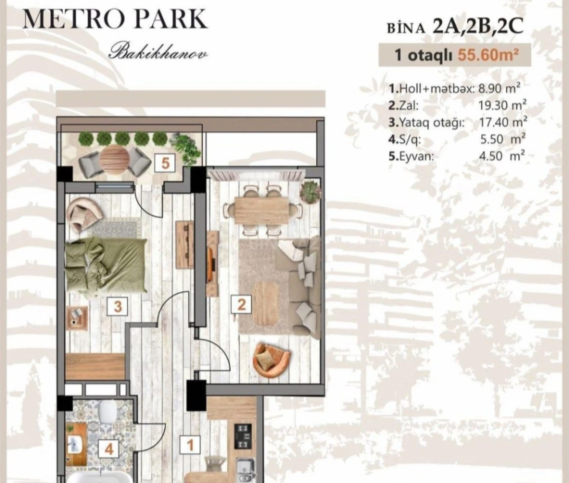 Satılır 2 otaqlı mənzil 56 m²