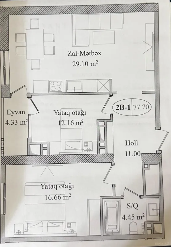 Satılır 3 otaqlı mənzil 80 m²