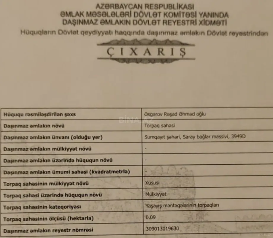 Satılır torpaq sahəsi 11 m²