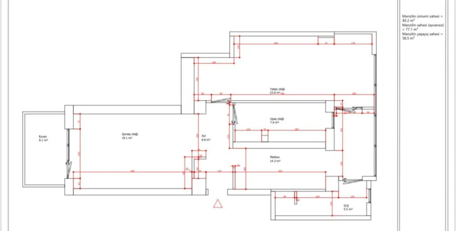 Kirayə verilir 3 otaqlı mənzil 83 m²