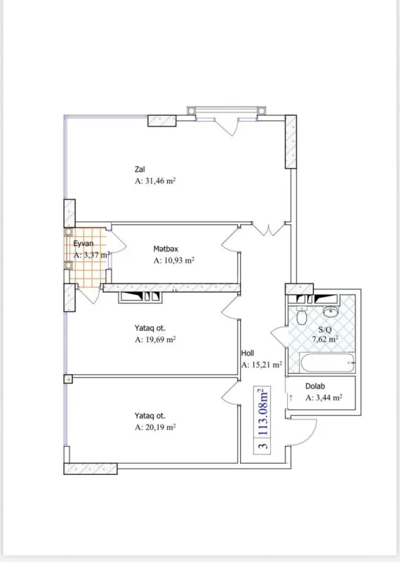 Satılır 3 otaqlı mənzil 113 m²