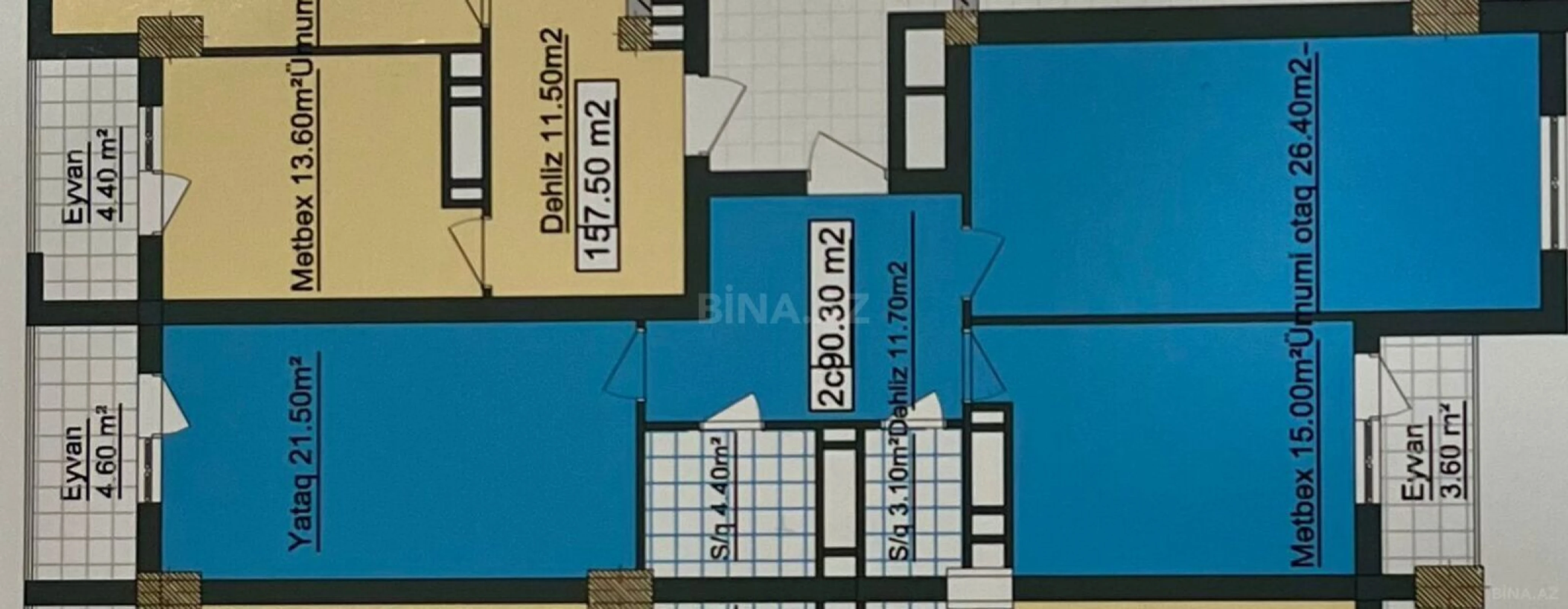 Satılır 2 otaqlı mənzil 91 m²