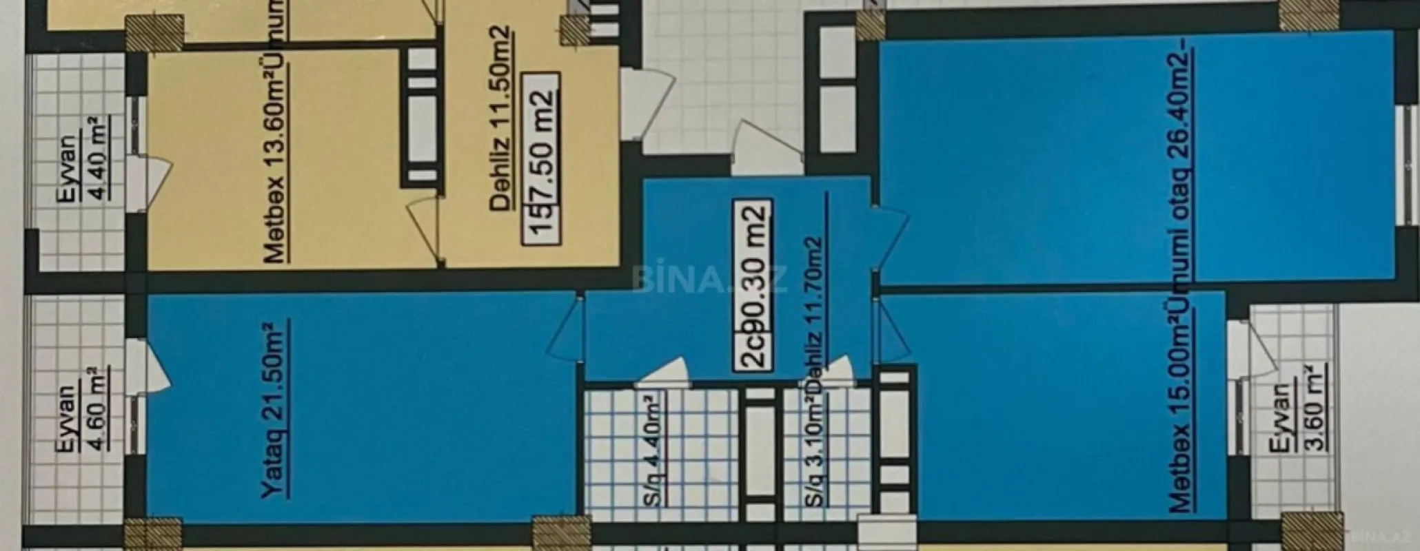 Satılır 2 otaqlı mənzil 91 m²