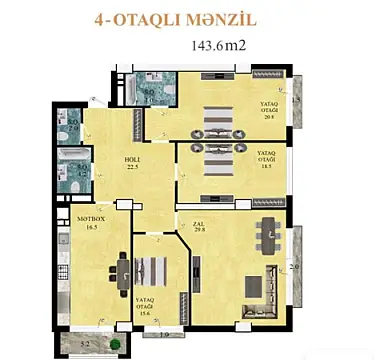 Satılır 4 otaqlı mənzil 143.6 m²