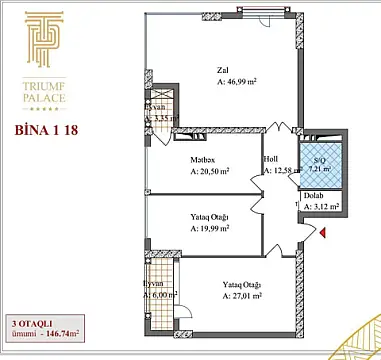 Satılır 3 otaqlı mənzil 148 m²