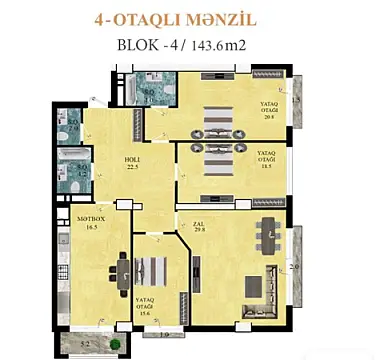 Satılır 4 otaqlı mənzil 143.6 m²