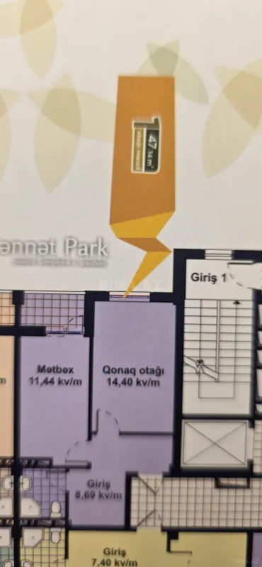 Satılır 2 otaqlı mənzil 48 m²