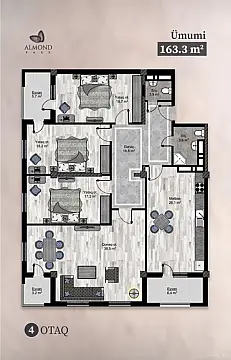 Satılır 4 otaqlı mənzil 163.3 m²