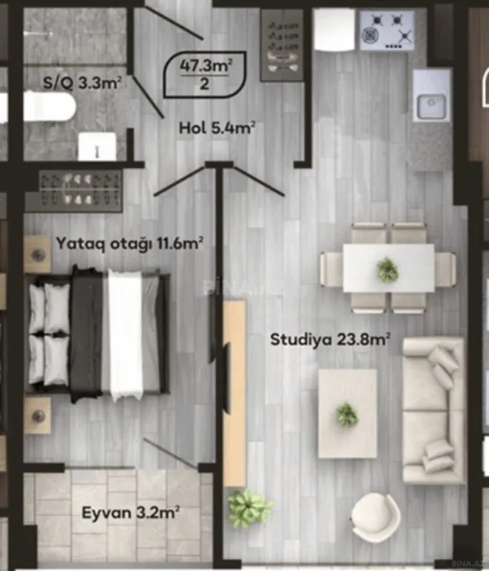Satılır 2 otaqlı mənzil 50 m²