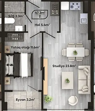 Satılır 2 otaqlı mənzil 50 m²