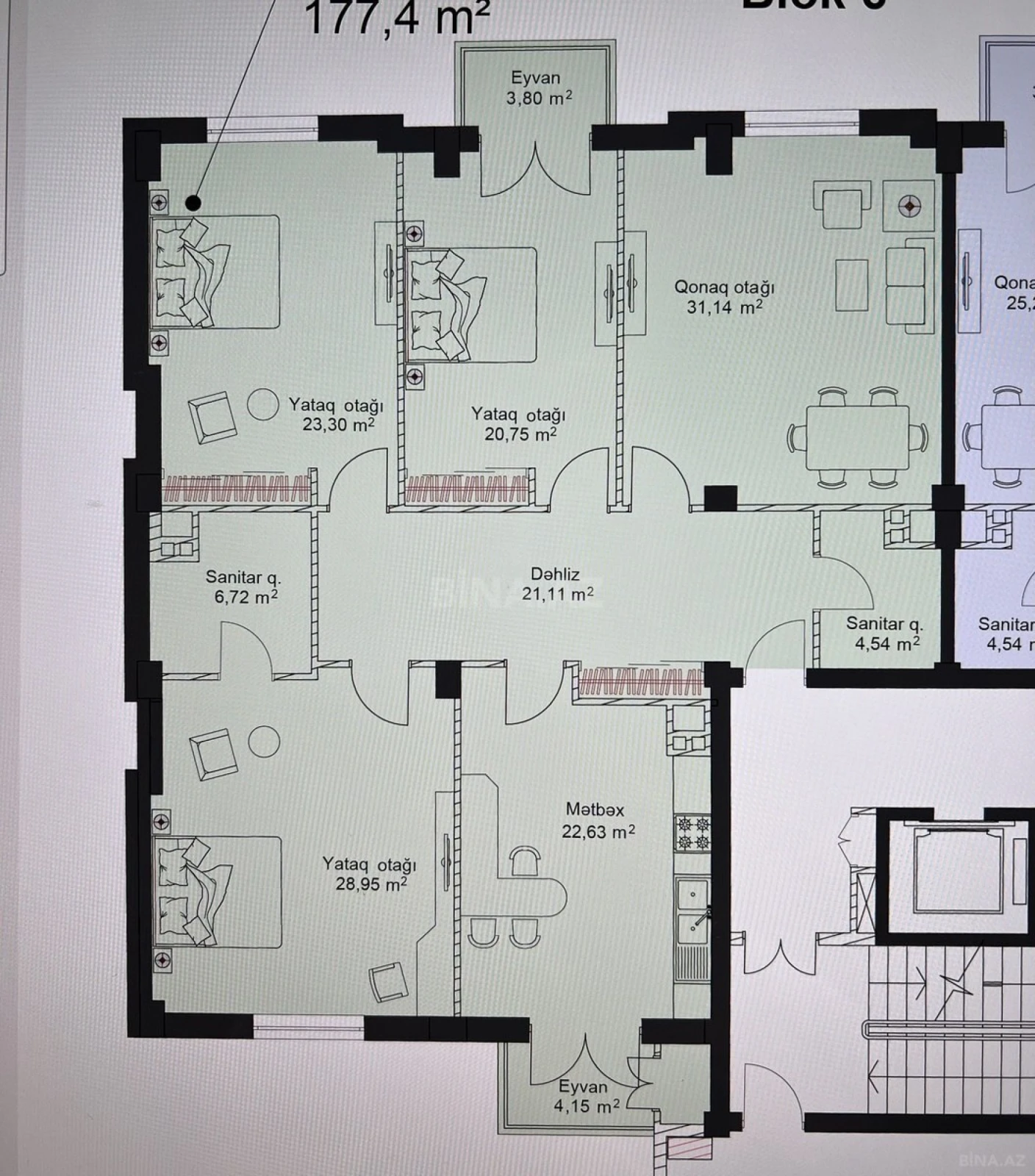 Satılır 4 otaqlı mənzil 177.4 m²