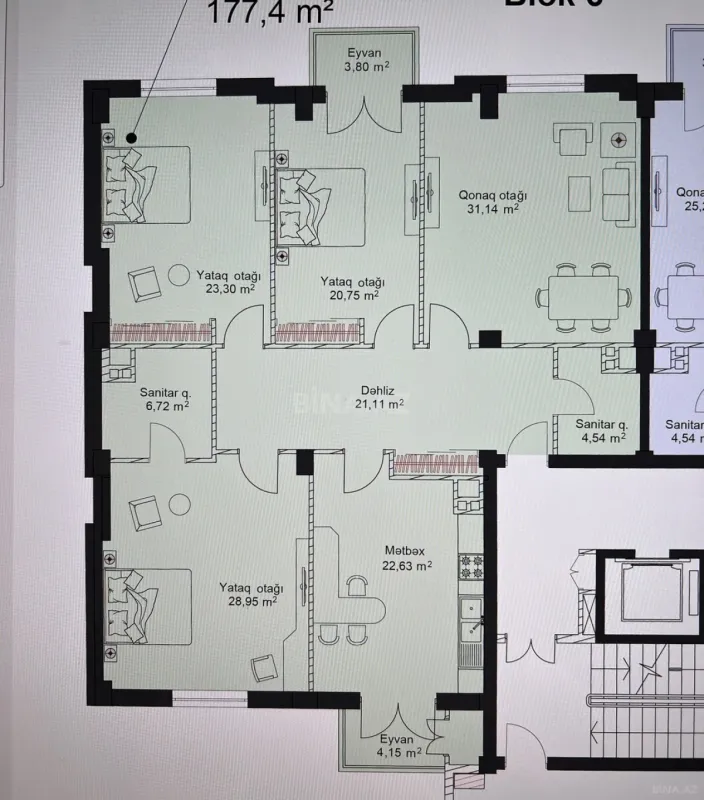 Satılır 4 otaqlı mənzil 177.4 m²