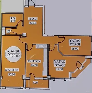 Satılır 3 otaqlı mənzil 120 m²