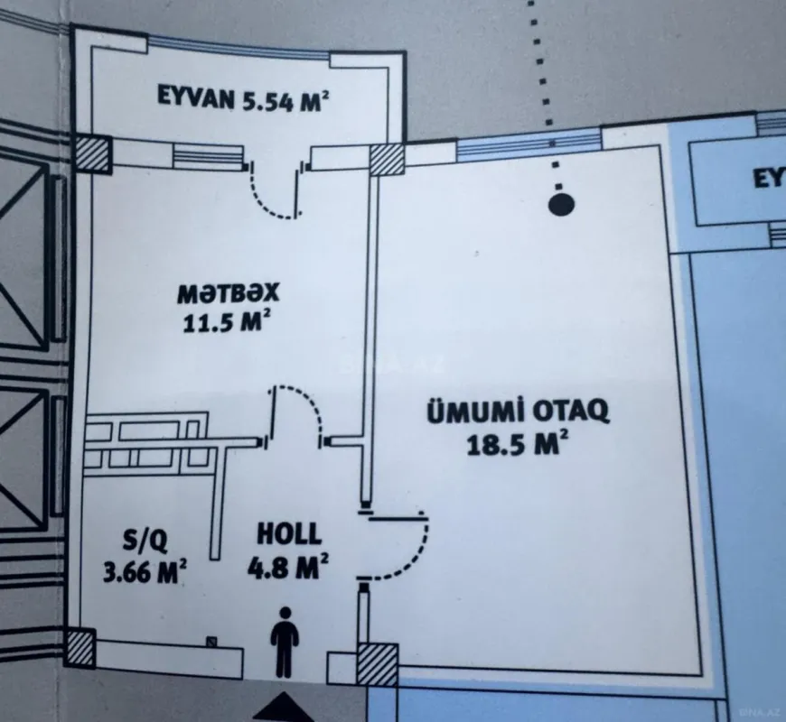 Satılır 1 otaqlı mənzil 44 m²