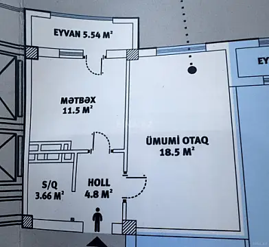 Satılır 1 otaqlı mənzil 44 m²