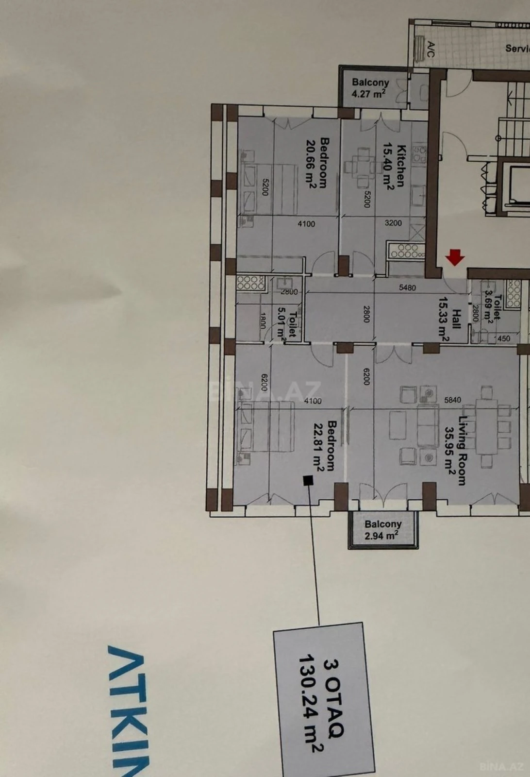 Satılır 3 otaqlı mənzil 131 m²