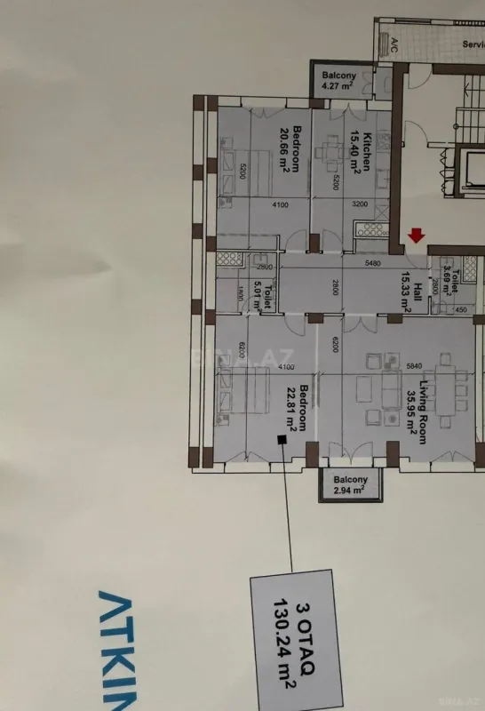 Satılır 3 otaqlı mənzil 131 m²