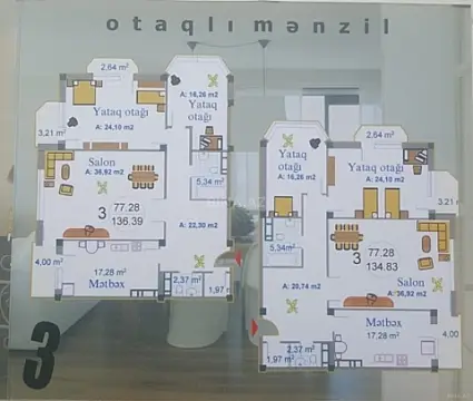 Satılır 3 otaqlı mənzil 156 m²