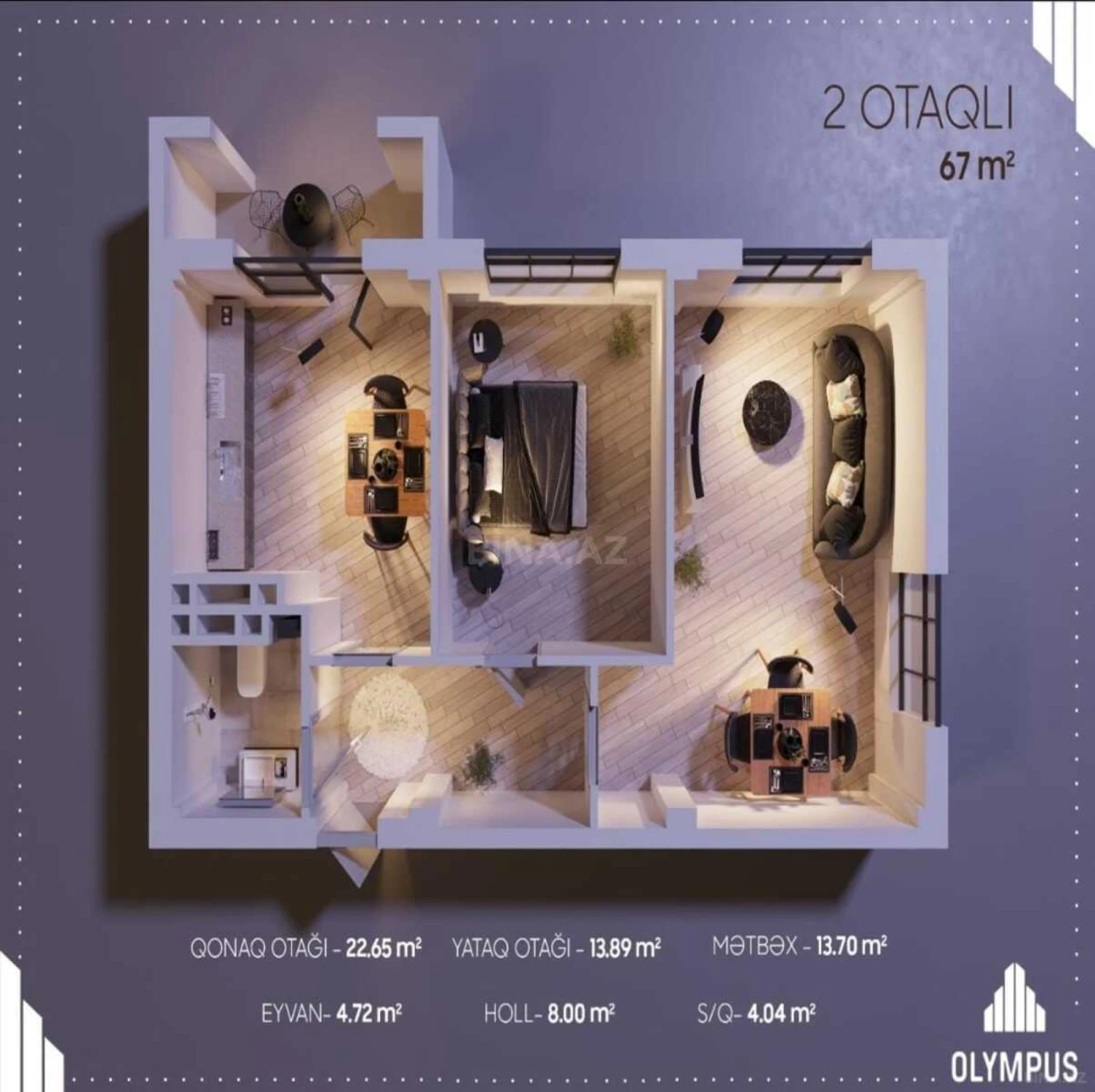 Satılır 2 otaqlı mənzil 67 m²