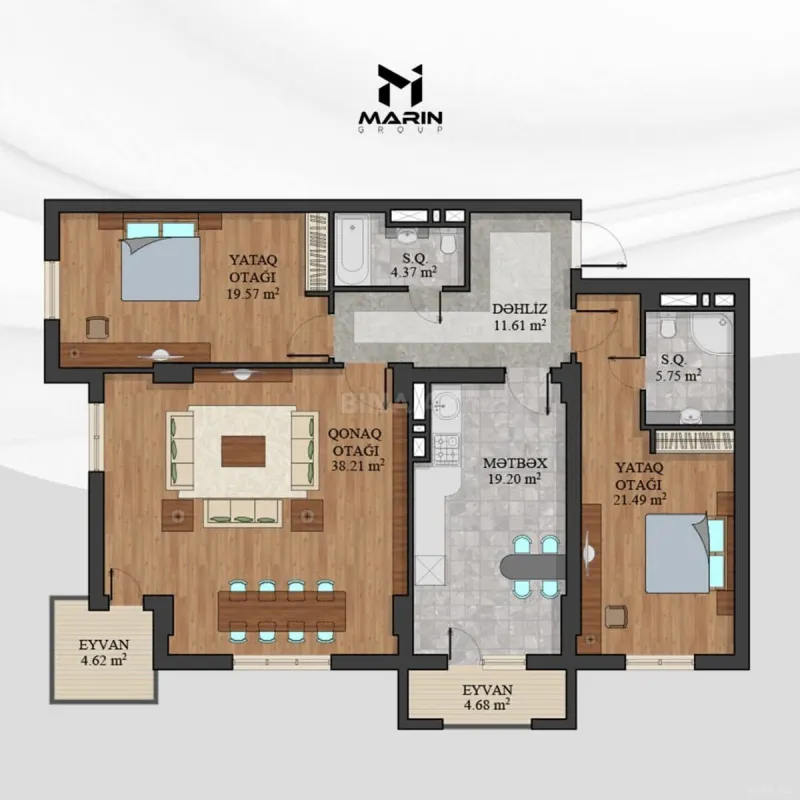 Satılır 3 otaqlı mənzil 129.6 m²