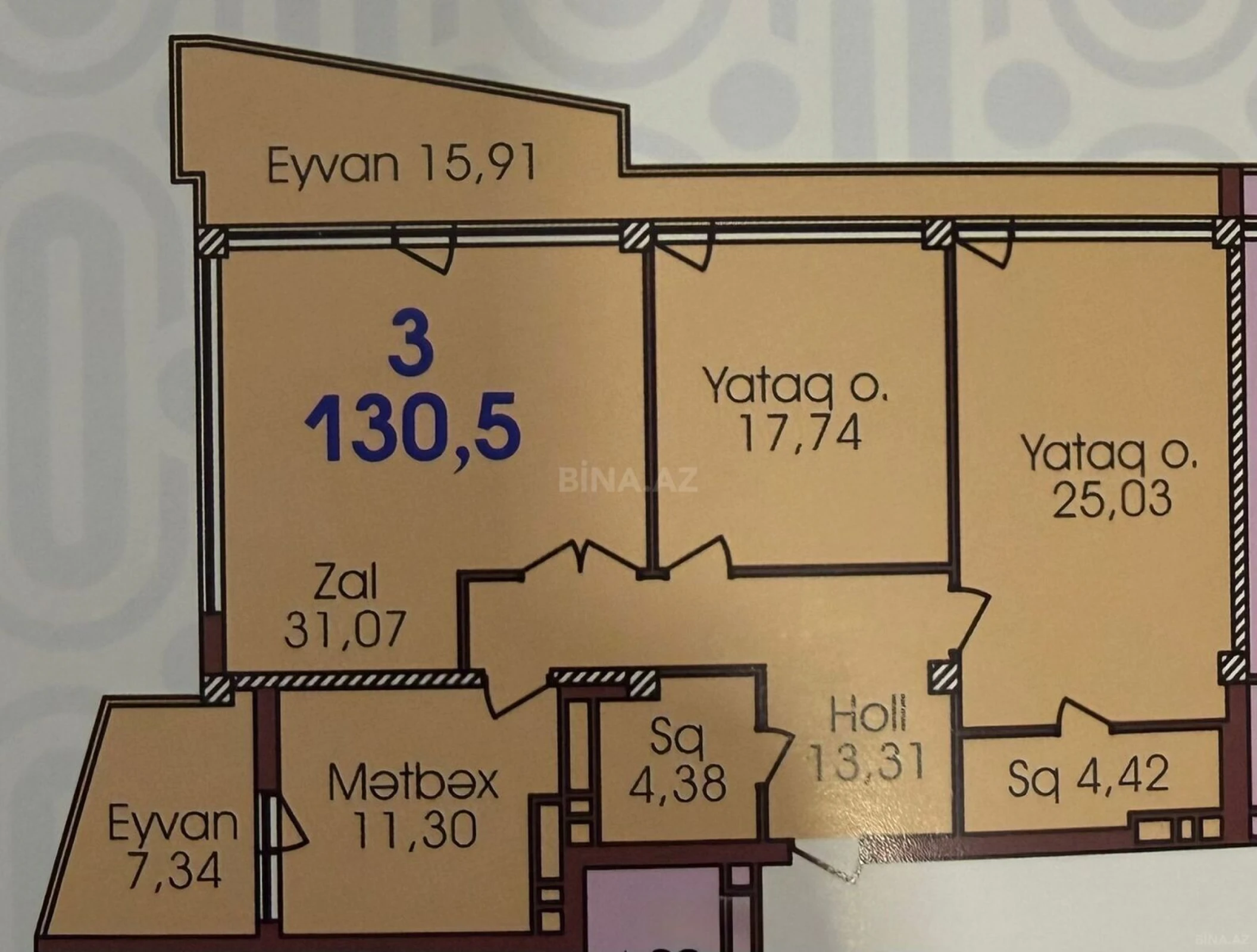 Satılır 3 otaqlı mənzil 130.5 m²