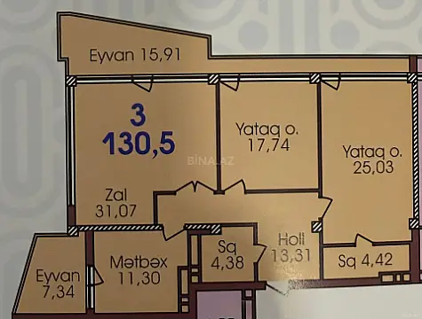 Satılır 3 otaqlı mənzil 130.5 m²