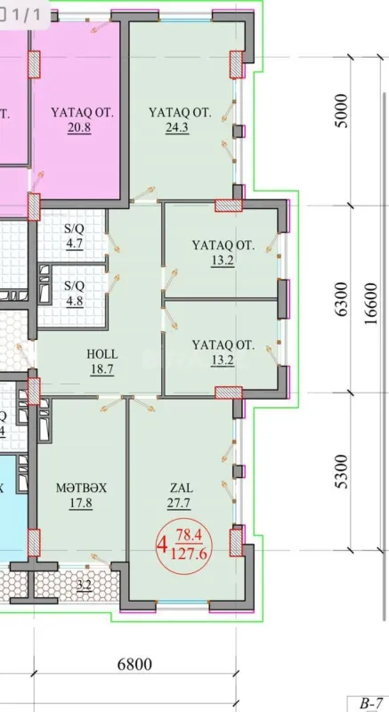 Satılır 4 otaqlı mənzil 127 m²