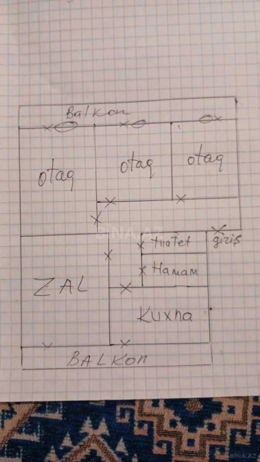 Satılır 4 otaqlı mənzil 100 m²