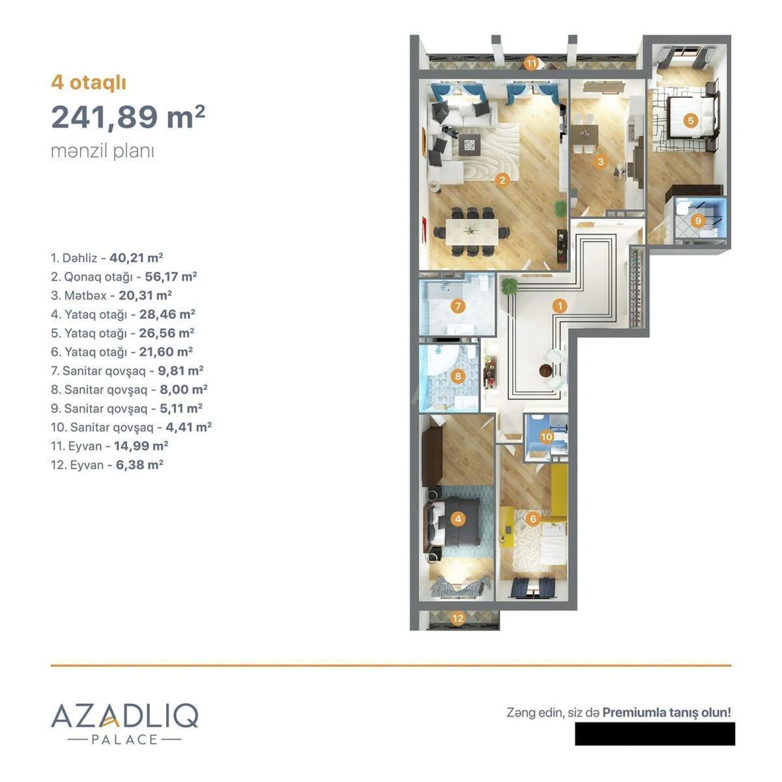 Satılır 4 otaqlı mənzil 242 m²