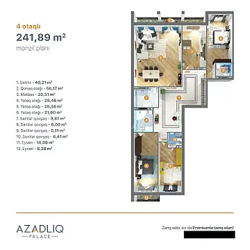 Satılır 4 otaqlı mənzil 242 m²