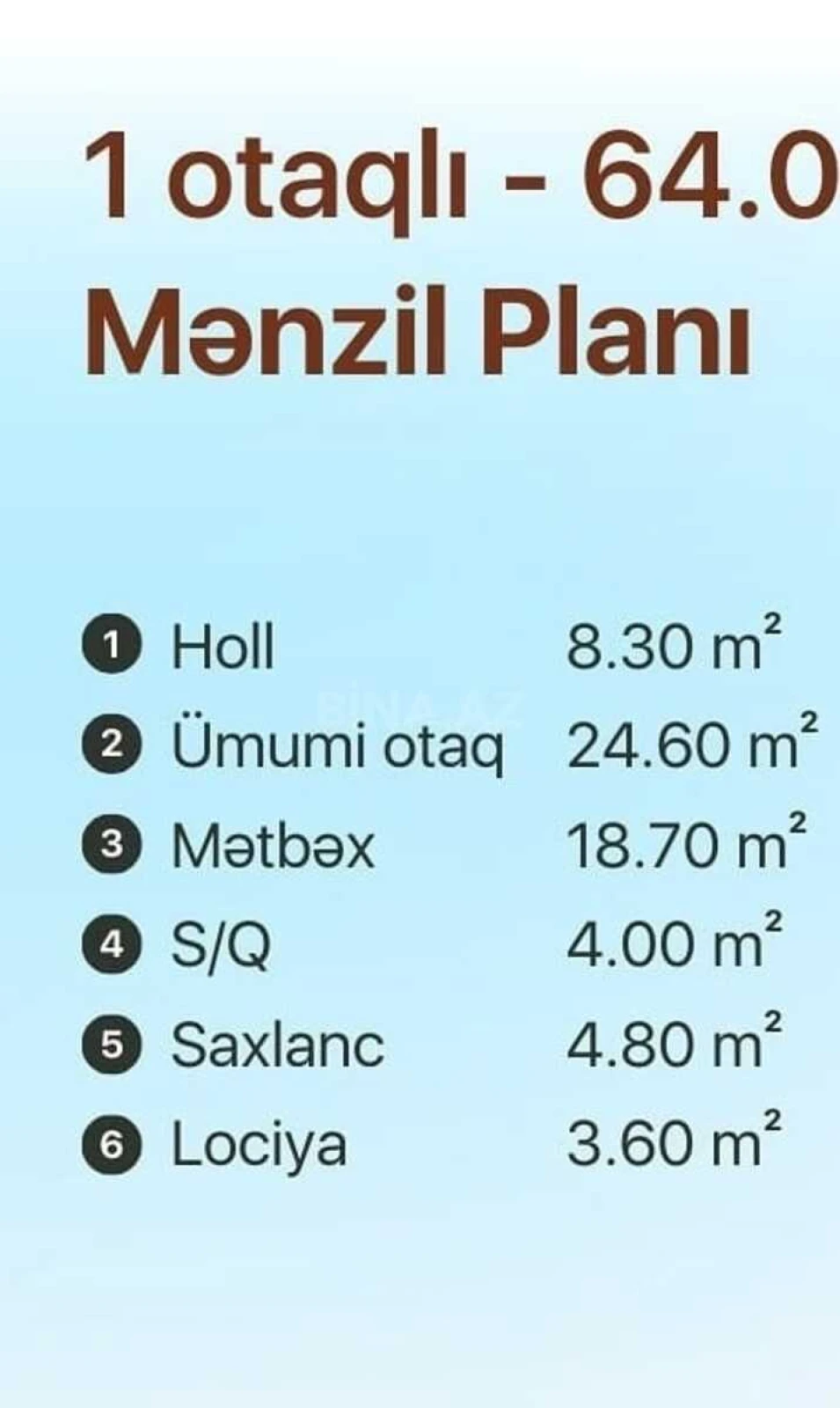 Satılır 1 otaqlı mənzil 65 m²