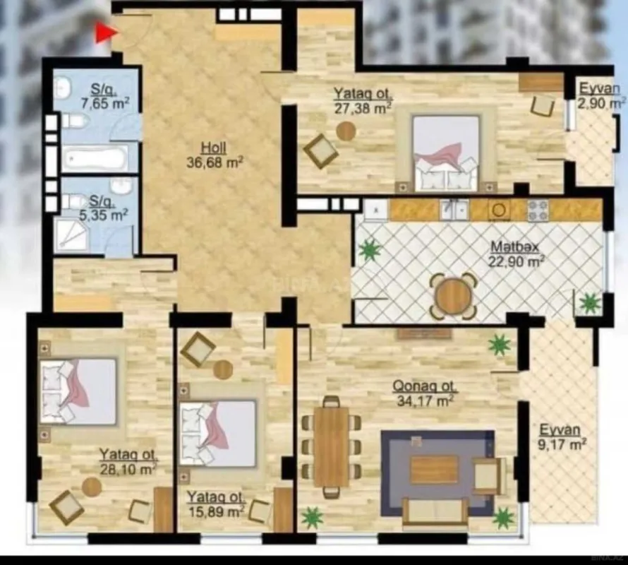 Satılır 4 otaqlı mənzil 192.5 m²