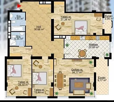 Satılır 4 otaqlı mənzil 192.5 m² — Bakı, Nəsimi 4 otaq 192.50 m²