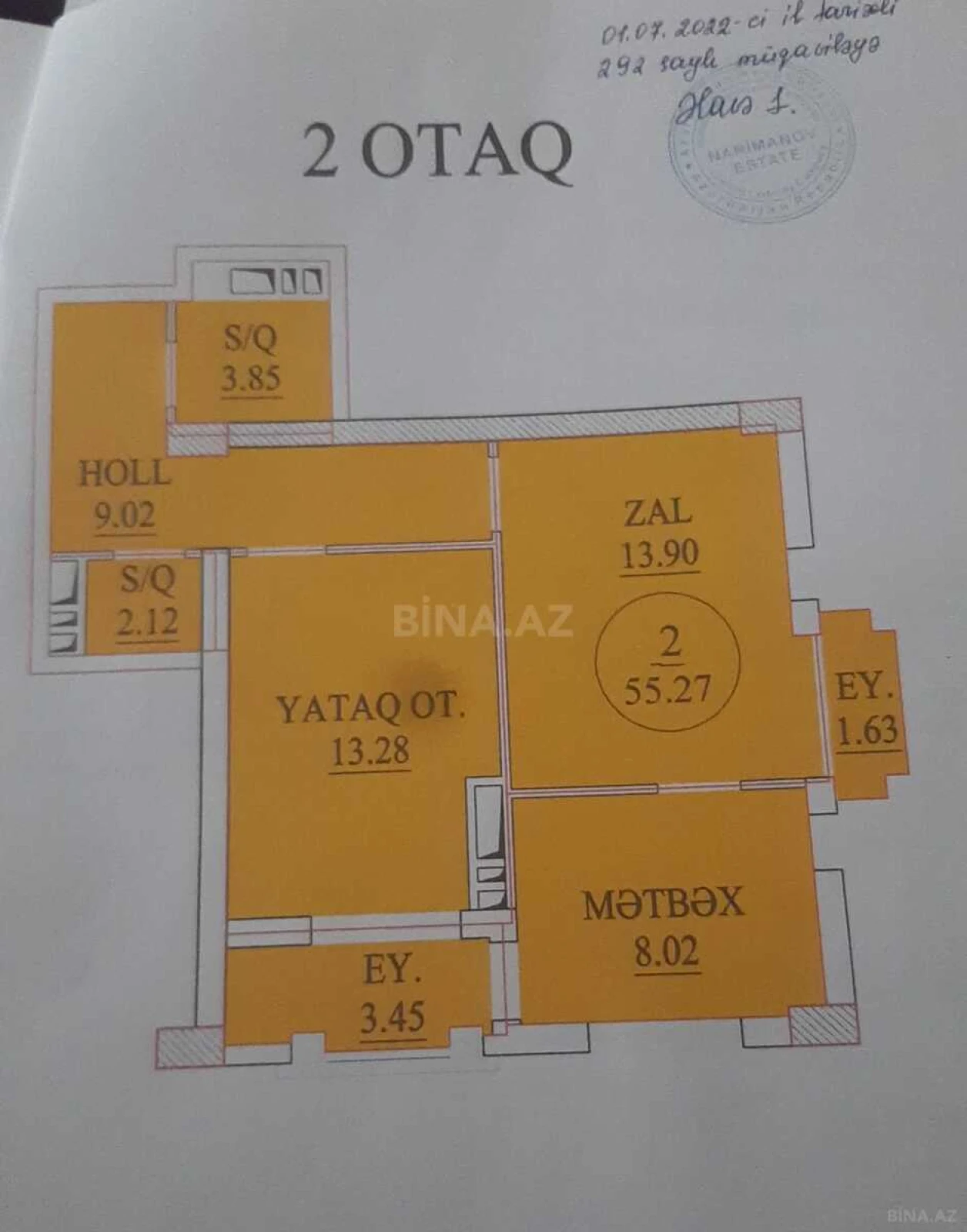 Satılır 2 otaqlı mənzil 55 m²
