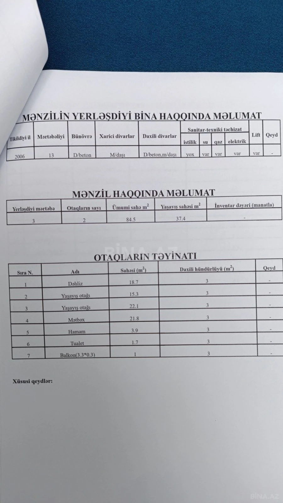 Satılır 2 otaqlı mənzil 85 m²