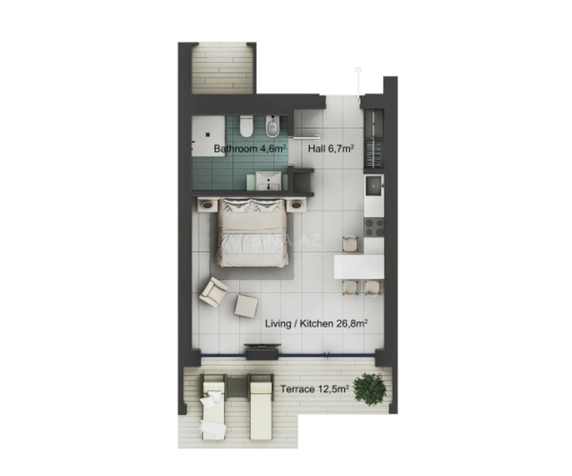 Satılır 1 otaqlı həyət evi 57 m²