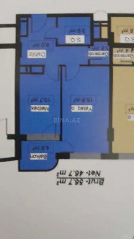 Satılır 1 otaqlı mənzil 56.7 m²