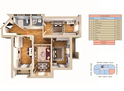 Satılır 3 otaqlı mənzil 117 m²