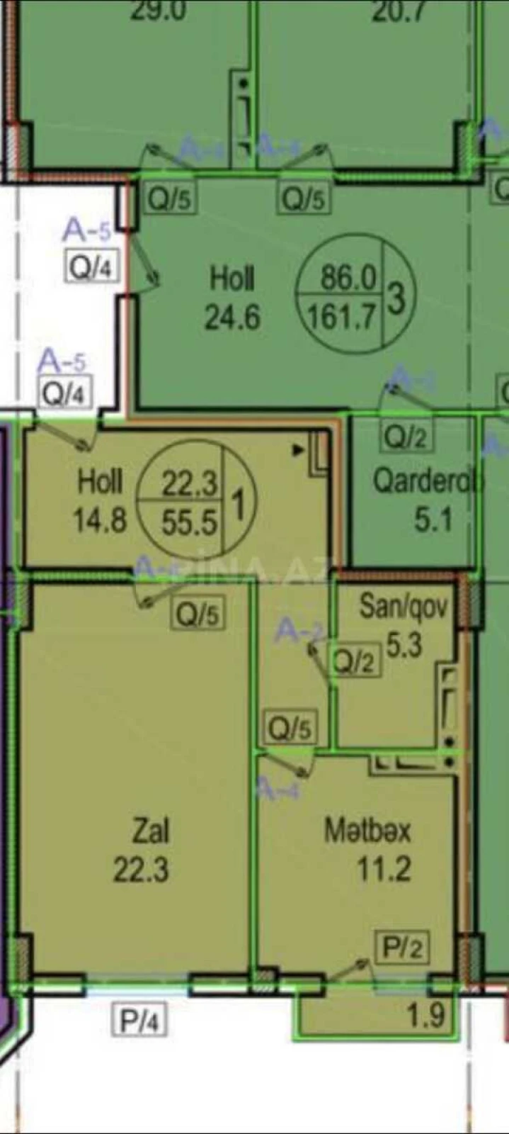 Satılır 1 otaqlı mənzil 55 m²