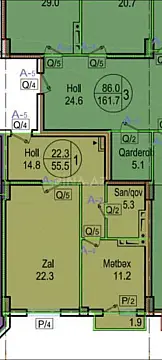Satılır 1 otaqlı mənzil 55 m² — Bakı, Nərimanov 1 otaq 55.00 m²