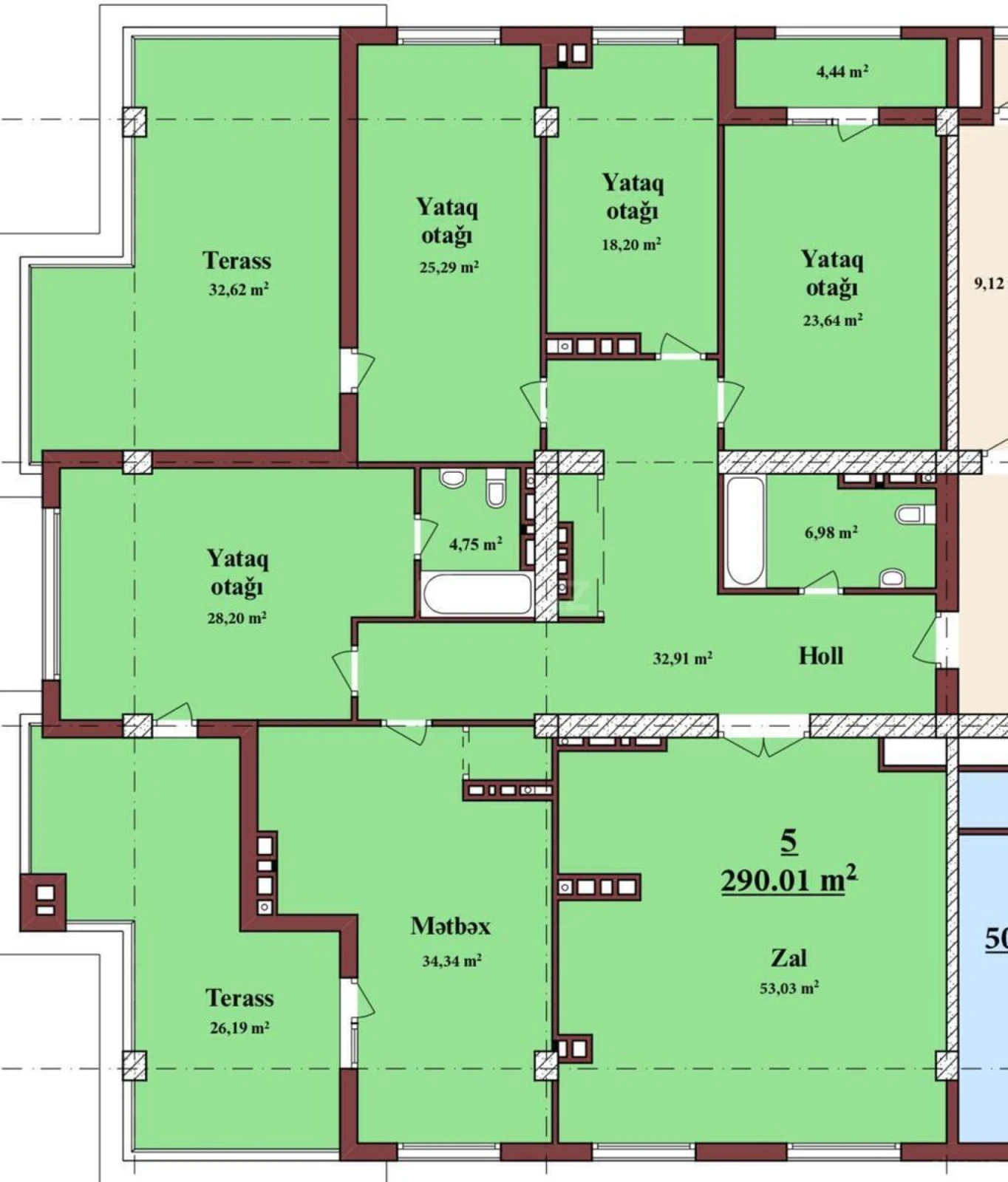 Satılır 5 otaqlı mənzil 280 m²